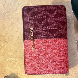 Michael Kors Two-Tone Logo Continental Wallet - Burgundy & Coral